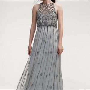 BHLDN Amada Silver Sleeveless Beaded Maxi Dress